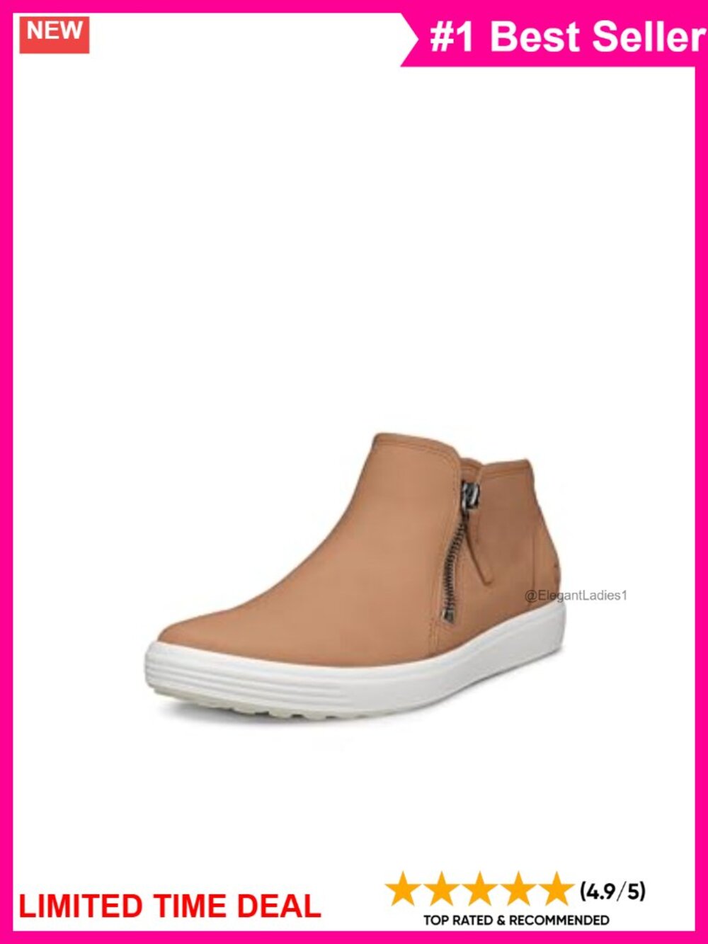 ECCO Women's Soft 7 Side Zip Bootie Sneaker Nubuck Leather